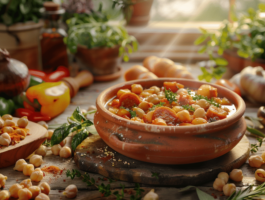 Cocido espagnol traditionnel avec légumes et viandes savoureuses