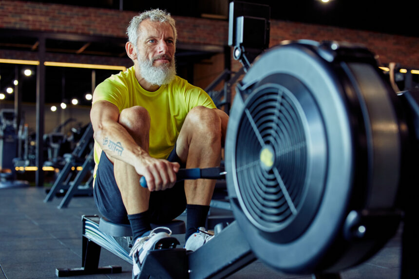 Rameur en action pour une séance de fitness efficace