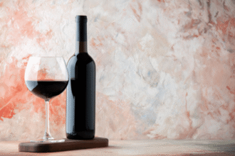 Bouteille de vin élégamment présentée pour un cadeau festif