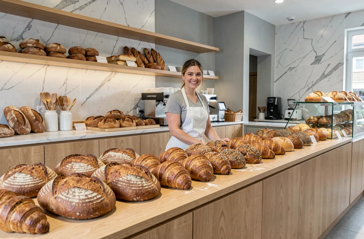 Étalage de pains artisanaux et de viennoiseries à la Boulangerie Brice à Marcq-en-Baroeul