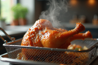 Cuisse de dinde frite dans une friteuse à air avec vapeur