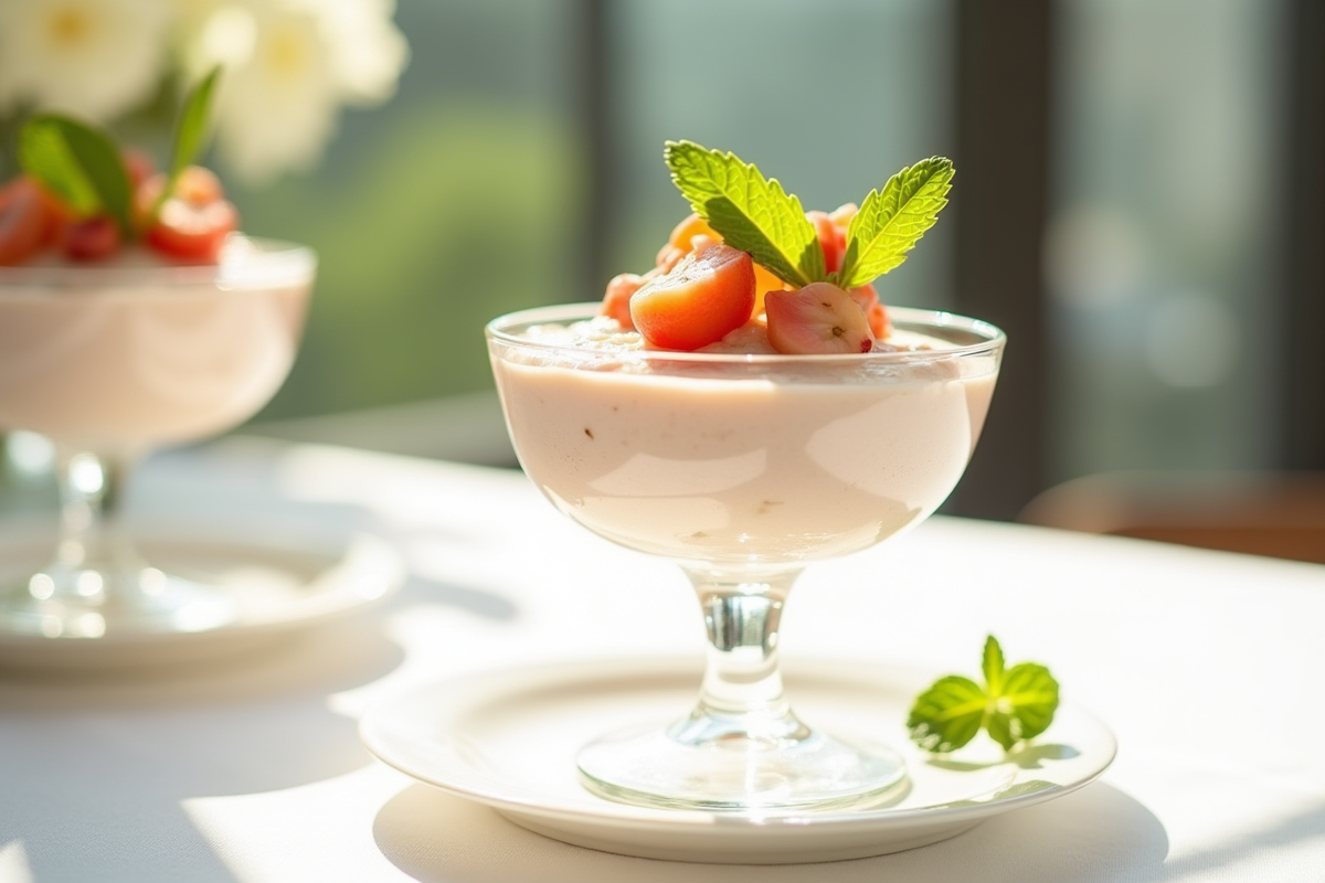 Mousse de quenette dans un bol élégant garnie de menthe