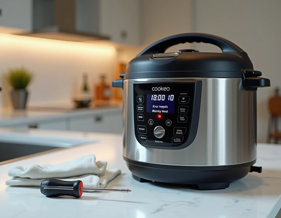 Écran d'erreur d'un Cookeo avec outils de réparation sur plan de travail