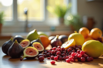 Countertop avec fruits frais lavés et tranchés pour une cuisine lumineuse