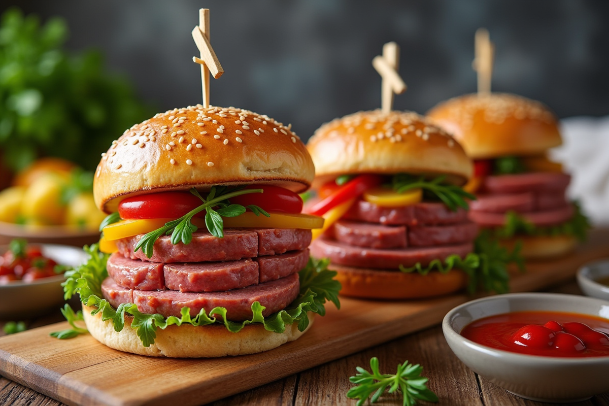 Sliders gourmets avec boudin blanc et légumes colorés