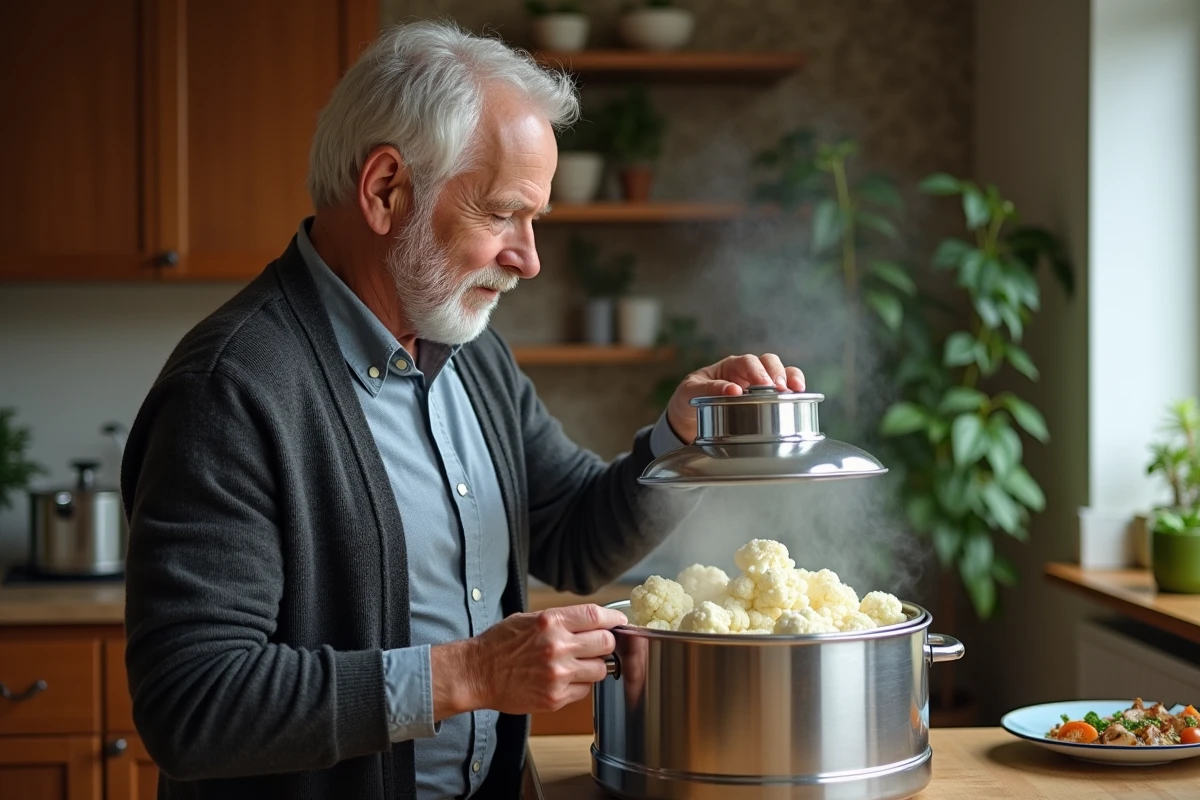 Homme âgé soulevant le couvercle d