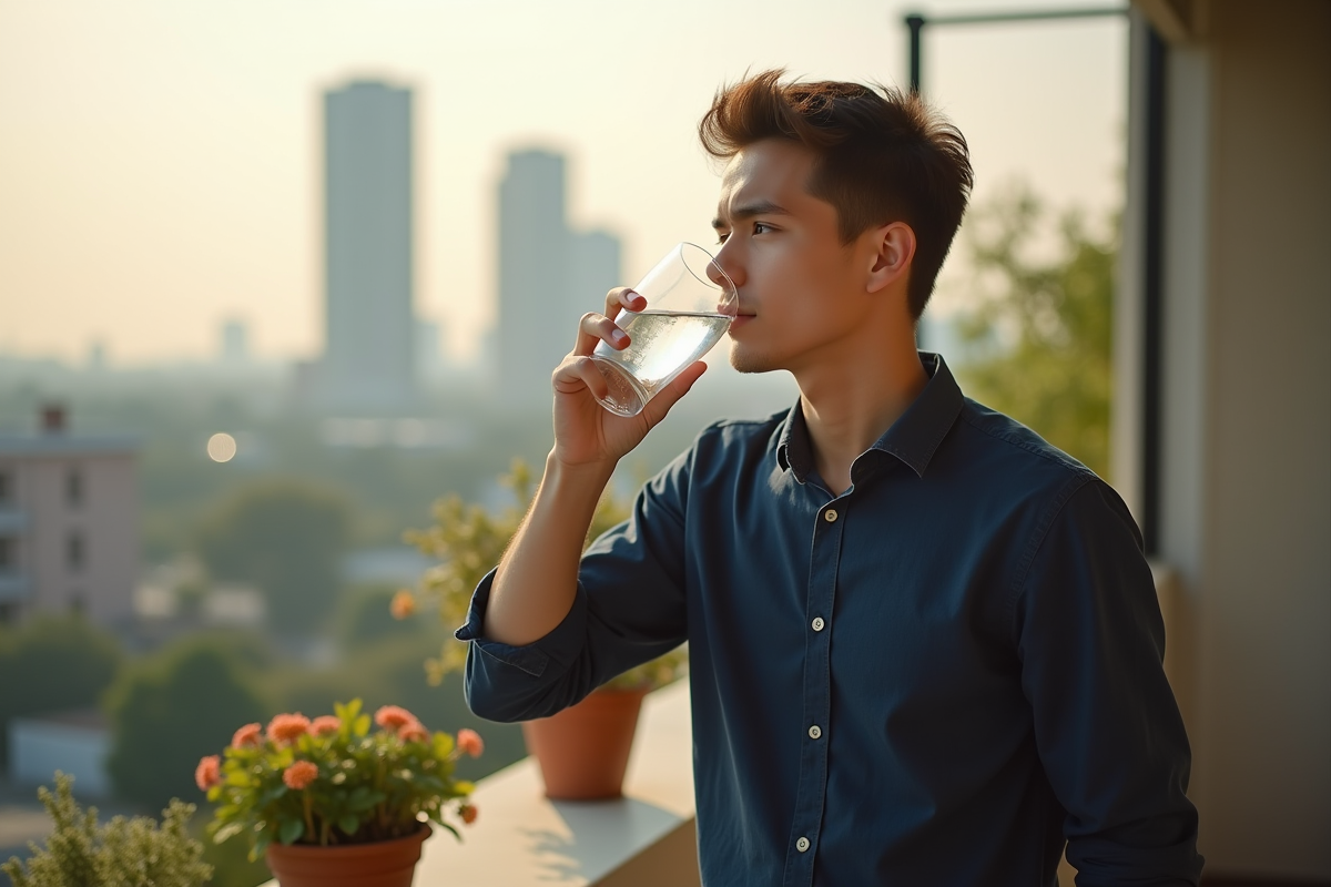 Jeune homme buvant de l