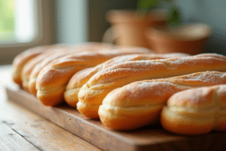 Biscuits ladyfingers frais sur planche en bois pour le dessert