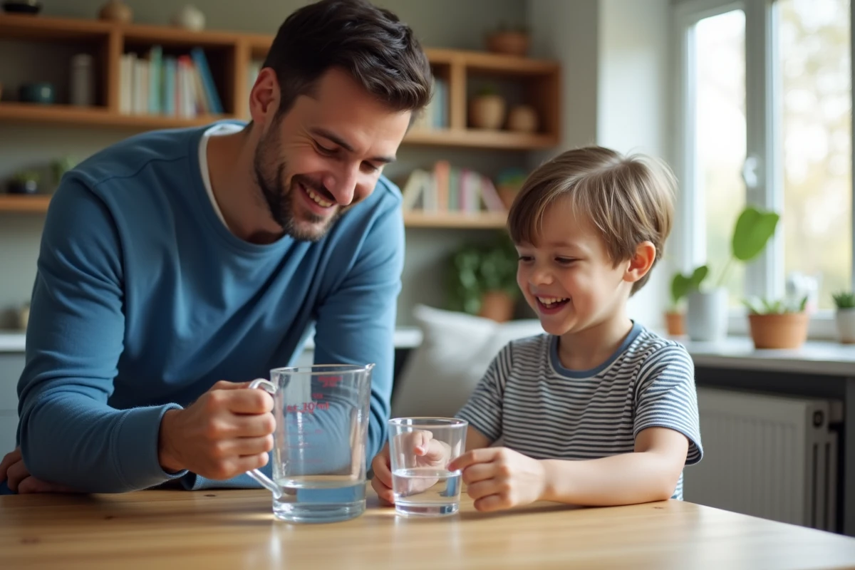 Père et fils mesurent de l