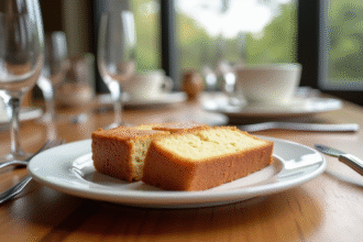 Partage de gâteau au café tranché sur une assiette blanche