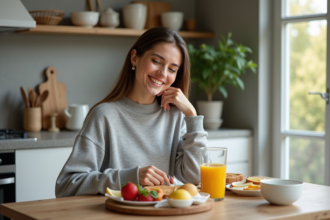 Jeune femme préparant un petit déjeuner équilibré