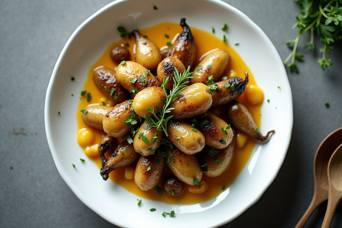 Assiette de girolles sautées aux herbes vue de dessus