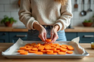 Femme préparant des carottes dans une cuisine moderne