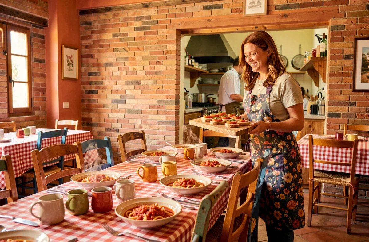 Casa Cosi, trattoria italienne conviviale avec briques apparentes, pasta fumants et ambiance colorée