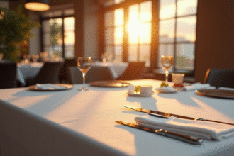 Table de restaurant gastronomique vide avec étoile Michelin