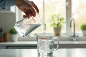 Main versant de l'eau dans un verre doseur lumineux